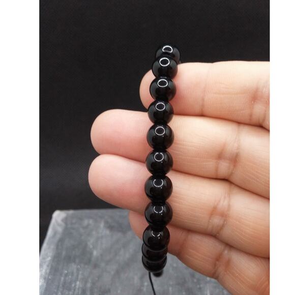 Artisan Made Obsidian Stone Bracelet Black Beaded Adjustable Cord Stackable NEW - Picture 3 of 8